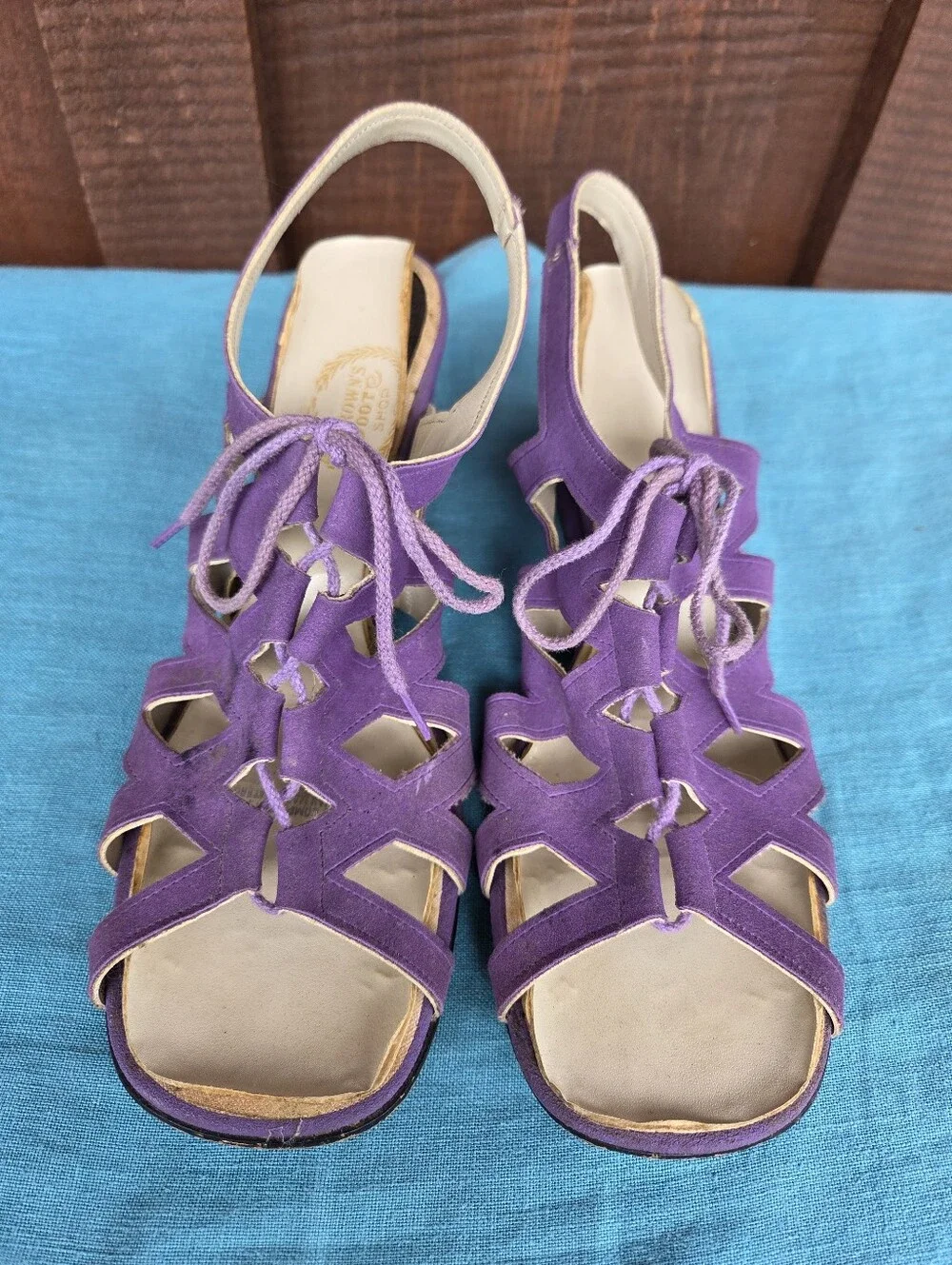 1970s Purple Lace Up Wedges Shoes Brown's Boot Shop
